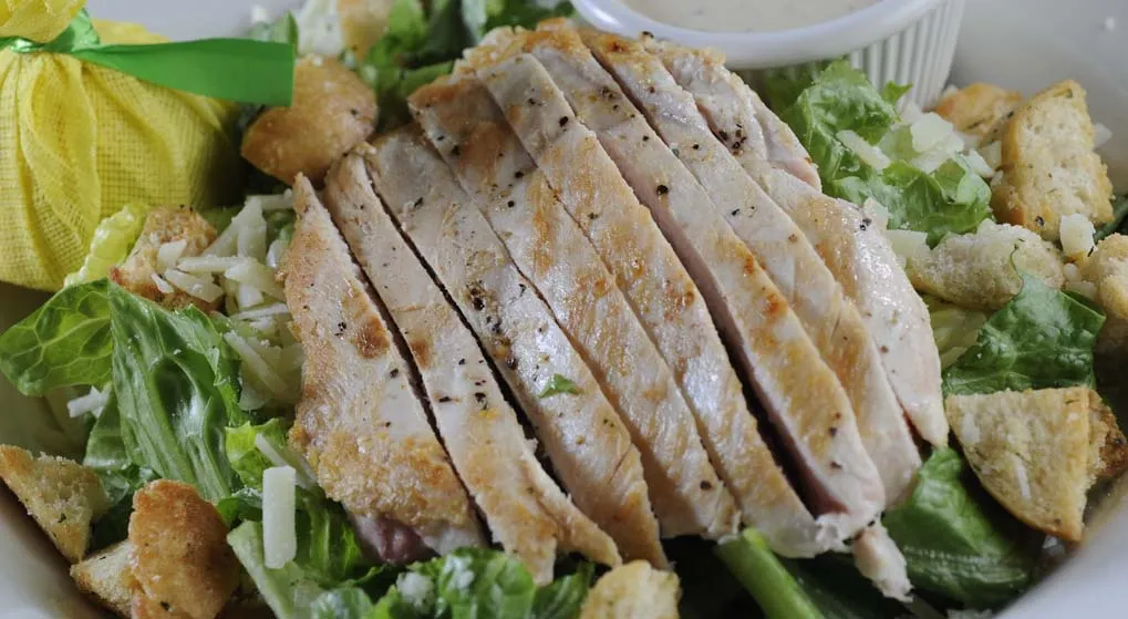 Grilled chicken Caesar salad with croutons